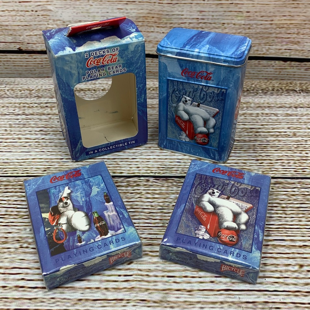 Coca Cola Polar Bear Playing Cards 2 Decks In Collectible Tin Bicycle